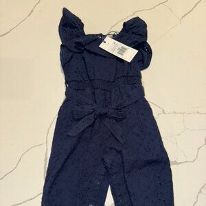 Habitual Girls Toddler Navy Romper Jumpsuit Eyelet Lace 12M NWT